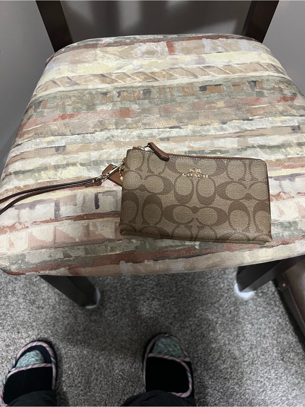 Coach Brown Signature Canvas Wristlet with Gold Logo